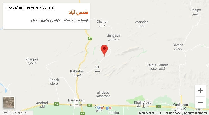 روستای شمس آباد بر روی نقشه