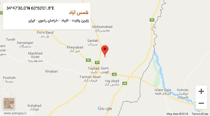روستای شمس آباد بر روی نقشه