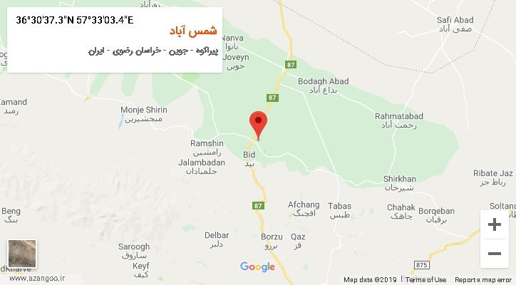 روستای شمس آباد بر روی نقشه