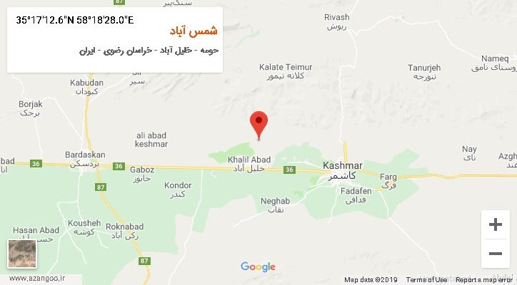 روستای شمس آباد بر روی نقشه