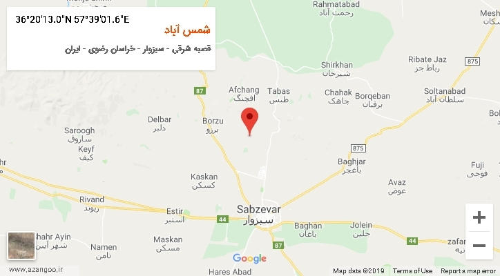 روستای شمس آباد بر روی نقشه