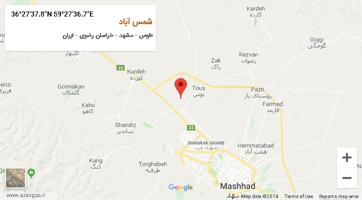 روستای شمس آباد بر روی نقشه