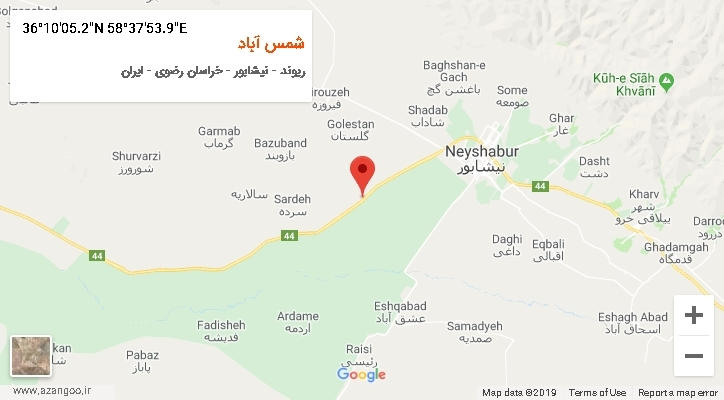 روستای شمس آباد بر روی نقشه