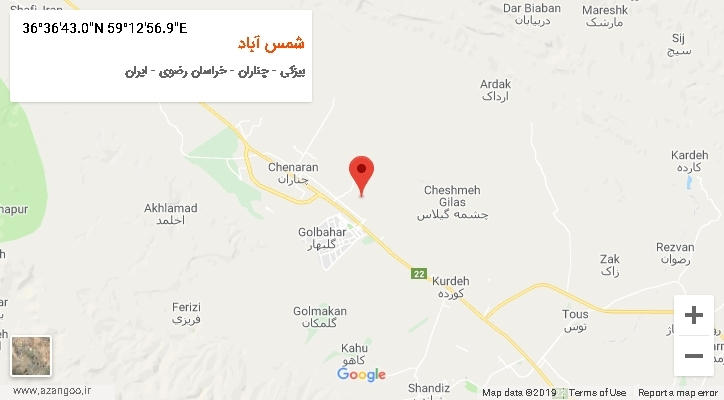 روستای شمس آباد بر روی نقشه