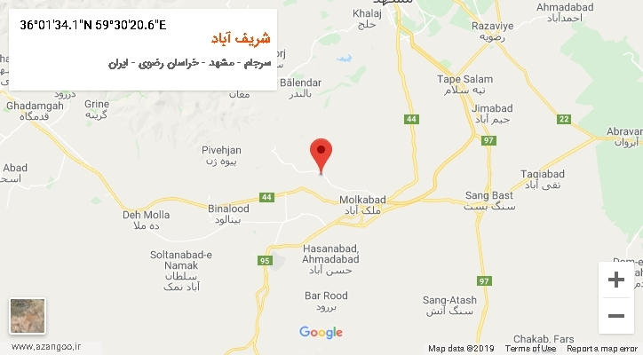 روستای شریف آباد بر روی نقشه