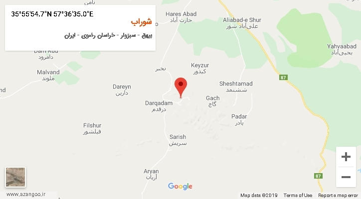 روستای شوراب بر روی نقشه
