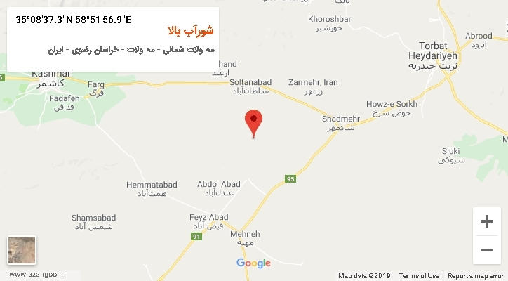 روستای شورآب بالا بر روی نقشه