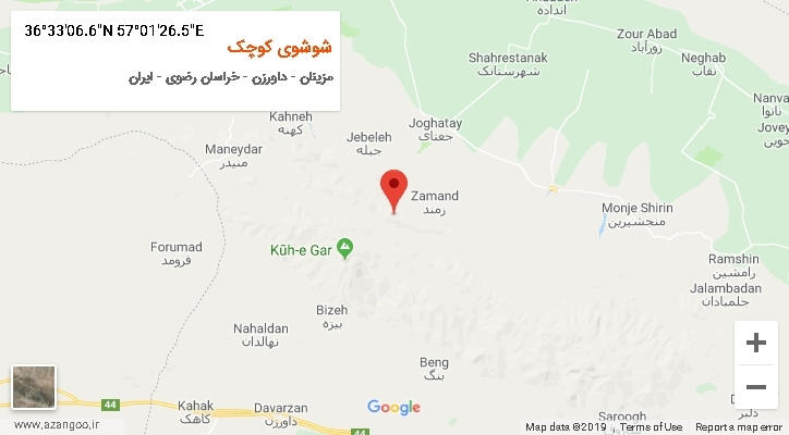 روستای شوشوی کوچک بر روی نقشه