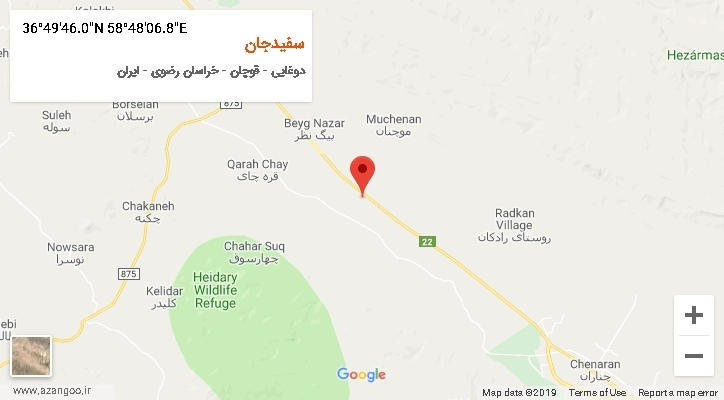 روستای سفیدجان بر روی نقشه