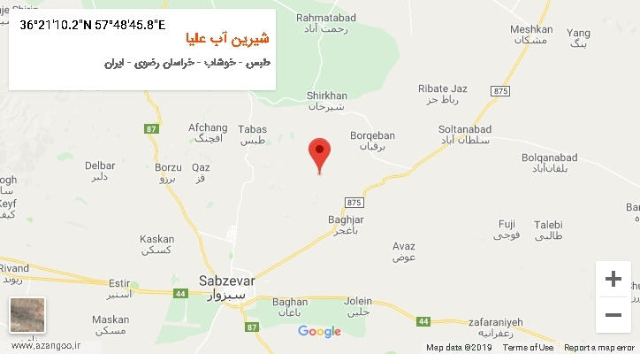 روستای شیرین آب علیا بر روی نقشه