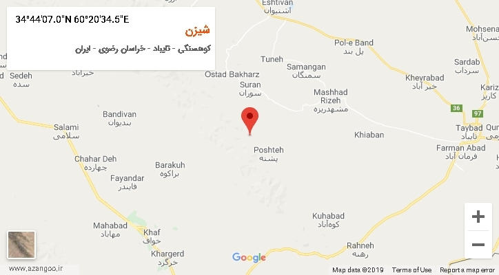 روستای شیزن بر روی نقشه