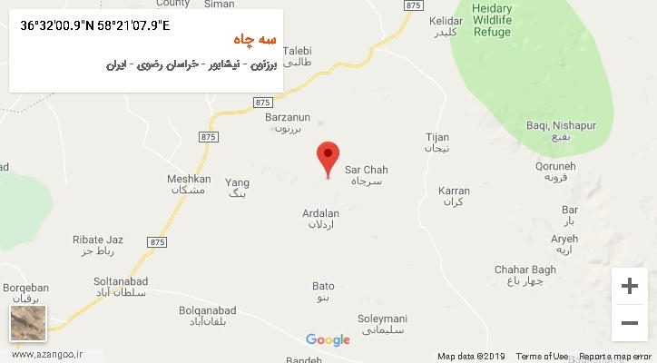 روستای سه چاه بر روی نقشه