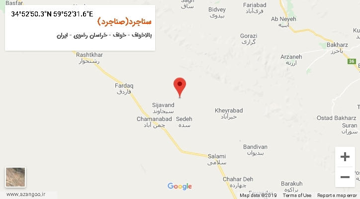 روستای سناجرد(صناجرد) بر روی نقشه