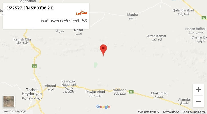 روستای سنایی بر روی نقشه
