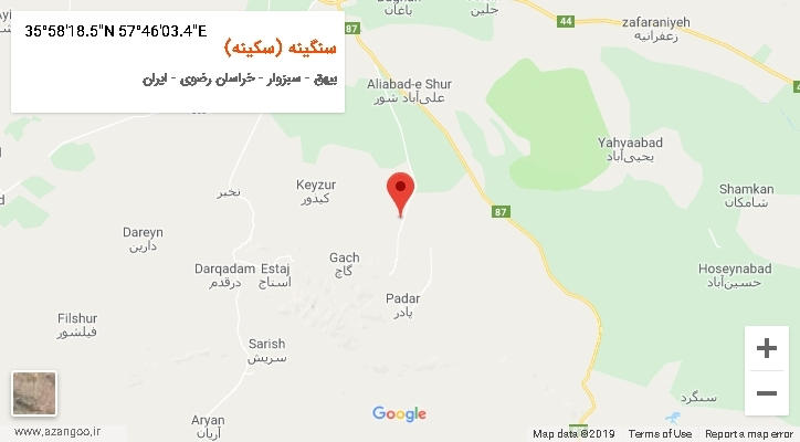 روستای سنگینه (سکینه) بر روی نقشه