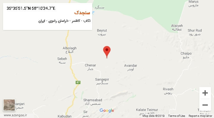 روستای سنجدک بر روی نقشه