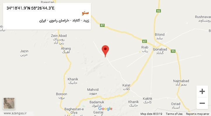 روستای سنو بر روی نقشه