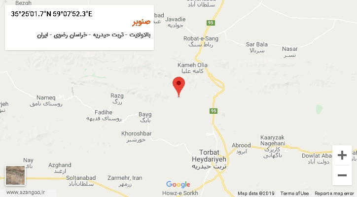 روستای صنوبر بر روی نقشه
