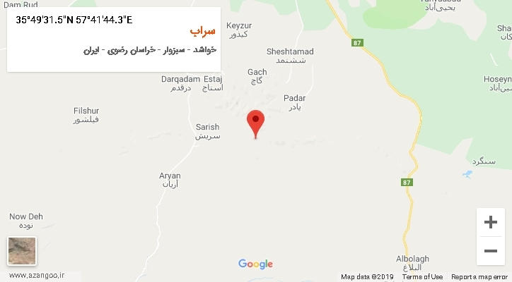 روستای سراب بر روی نقشه