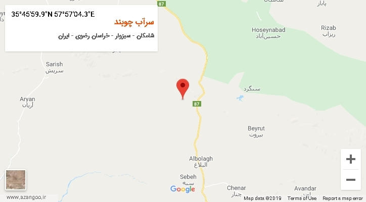روستای سرآب چوبند بر روی نقشه