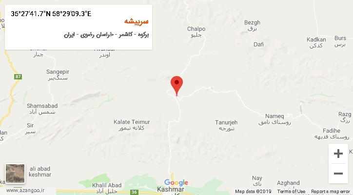 روستای سربیشه بر روی نقشه