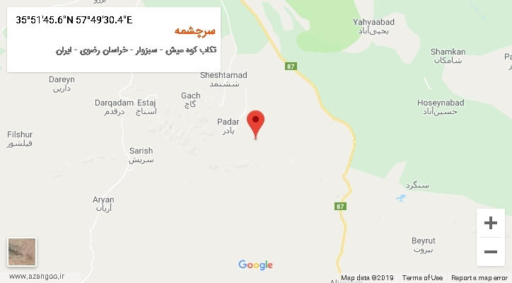 روستای سرچشمه بر روی نقشه