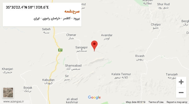 روستای سرچشمه بر روی نقشه