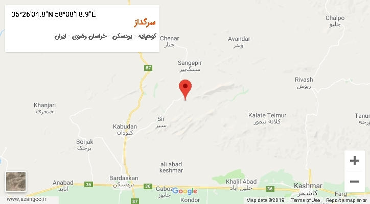 روستای سرگداز بر روی نقشه