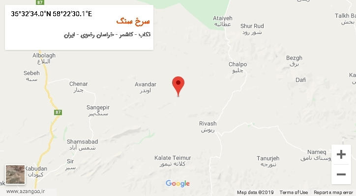 روستای سرخ سنگ بر روی نقشه