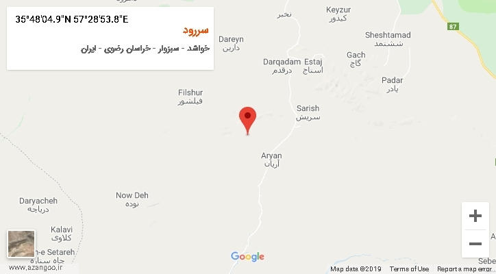 روستای سررود بر روی نقشه