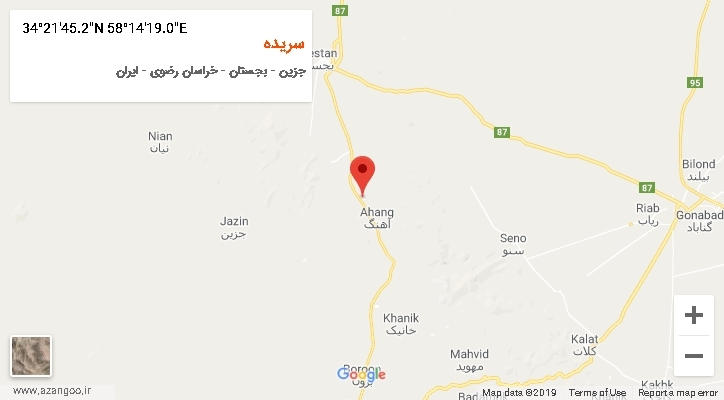 روستای سریده بر روی نقشه