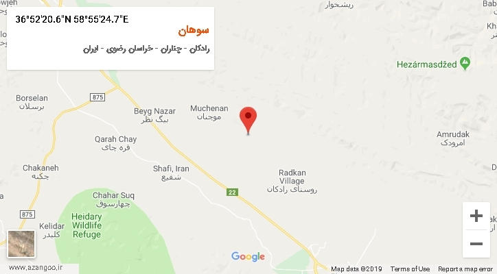 روستای سوهان بر روی نقشه