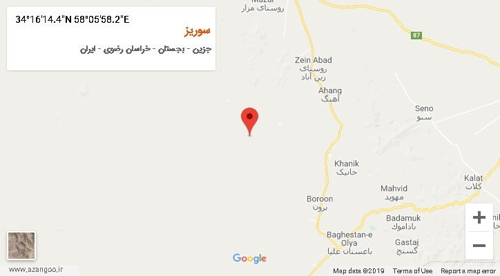 روستای سوریز بر روی نقشه