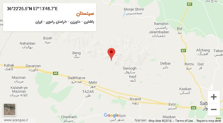 روستای سینستان بر روی نقشه