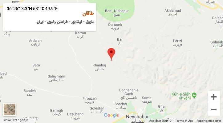 روستای طآقان بر روی نقشه