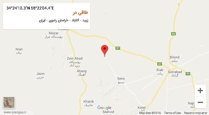 روستای طاقی در بر روی نقشه