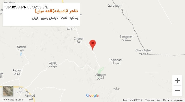 روستای طاهر آبادمیانه(قلعه میان) بر روی نقشه