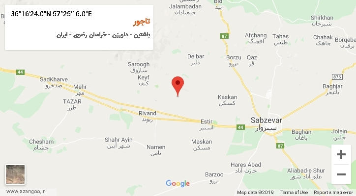 روستای تاجور بر روی نقشه