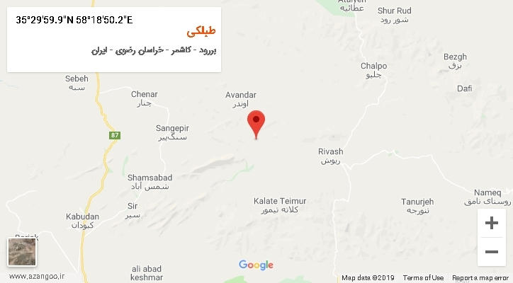 روستای طبلکی بر روی نقشه