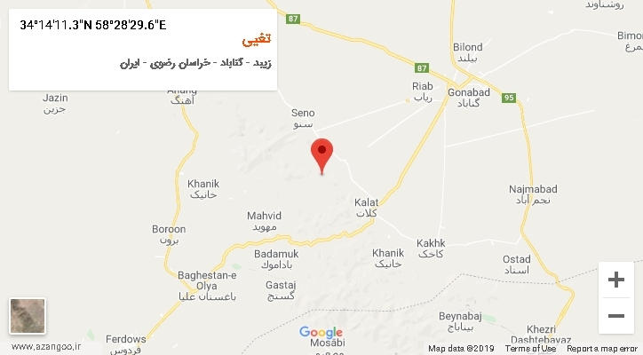 روستای تغیی بر روی نقشه