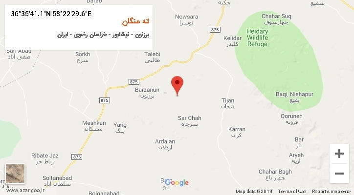 روستای ته منگان بر روی نقشه