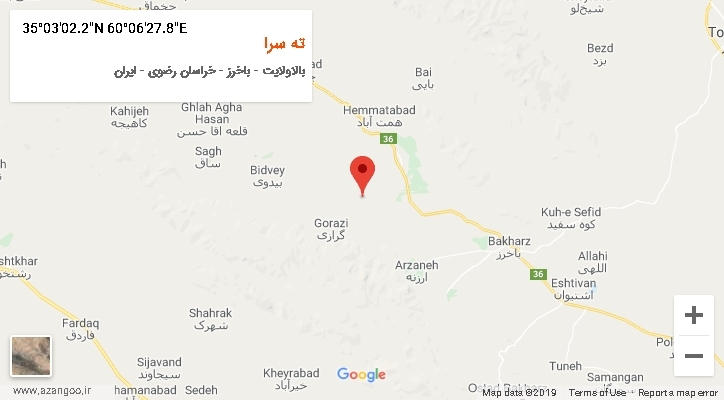 روستای ته سرا بر روی نقشه