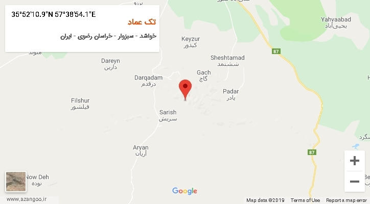 روستای تک عماد بر روی نقشه