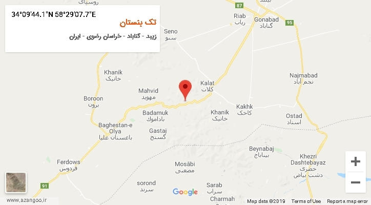 روستای تک بنستان بر روی نقشه