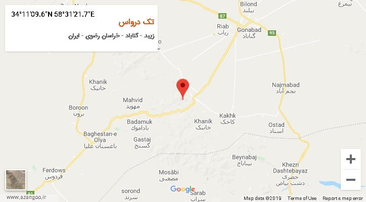 روستای تک درواس بر روی نقشه