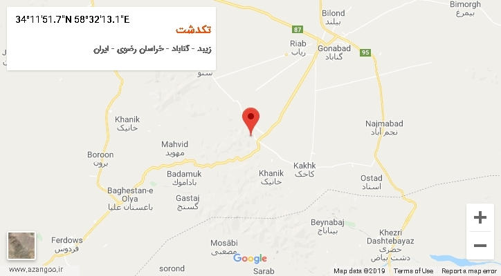 روستای تکدشت بر روی نقشه