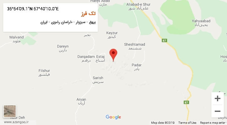 روستای تک فرز بر روی نقشه