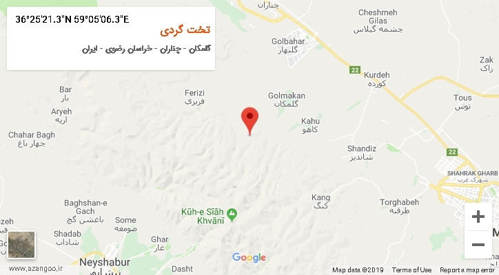 روستای تخت گردی بر روی نقشه