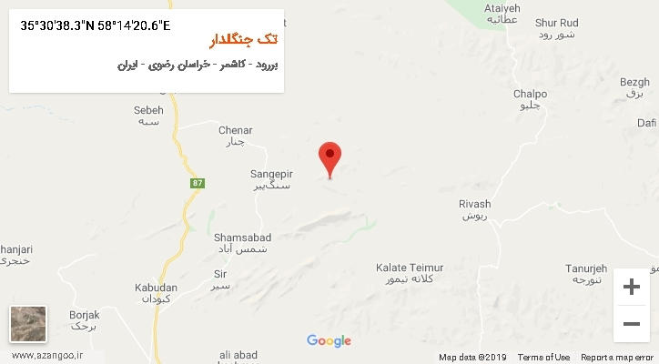 روستای تک جنگلدار بر روی نقشه