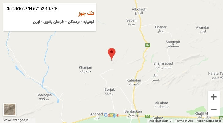 روستای تک جوز بر روی نقشه